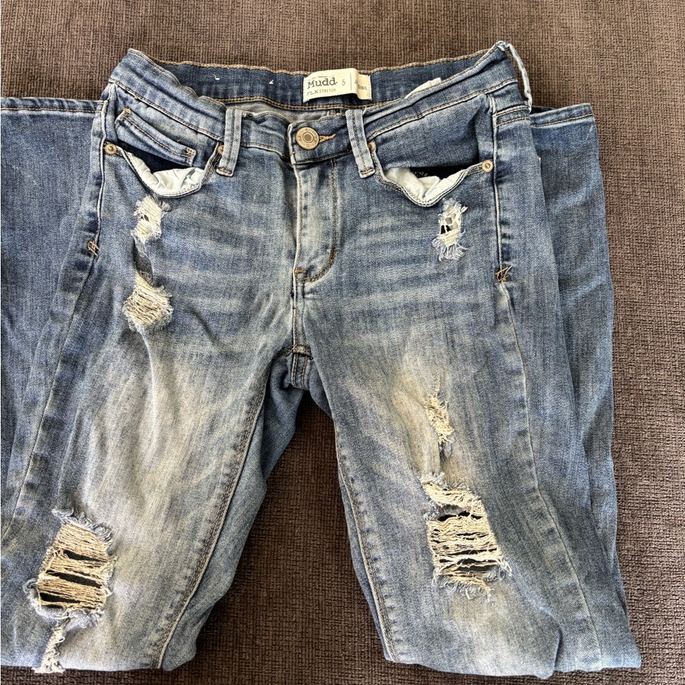 Mudd Women's Distressed Boyfriend Jeans - Blue